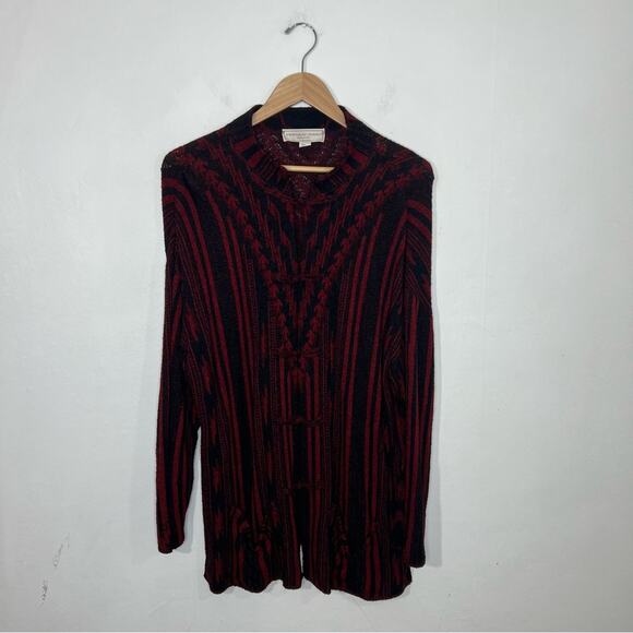 Vintage French Rags Red Black Rayon Aztec Vibe Cardigan Size Medium - Picture 1 of 13